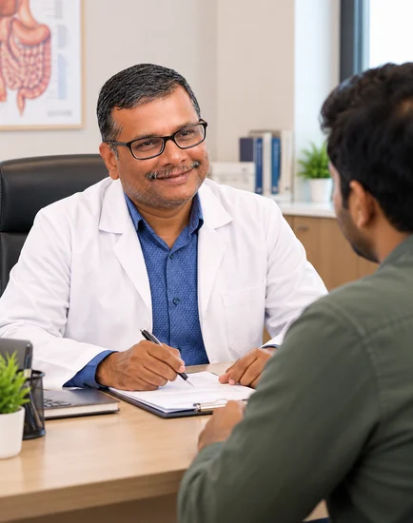 Dr. Kishor Kumar K Hullatti answering a patient’s questions