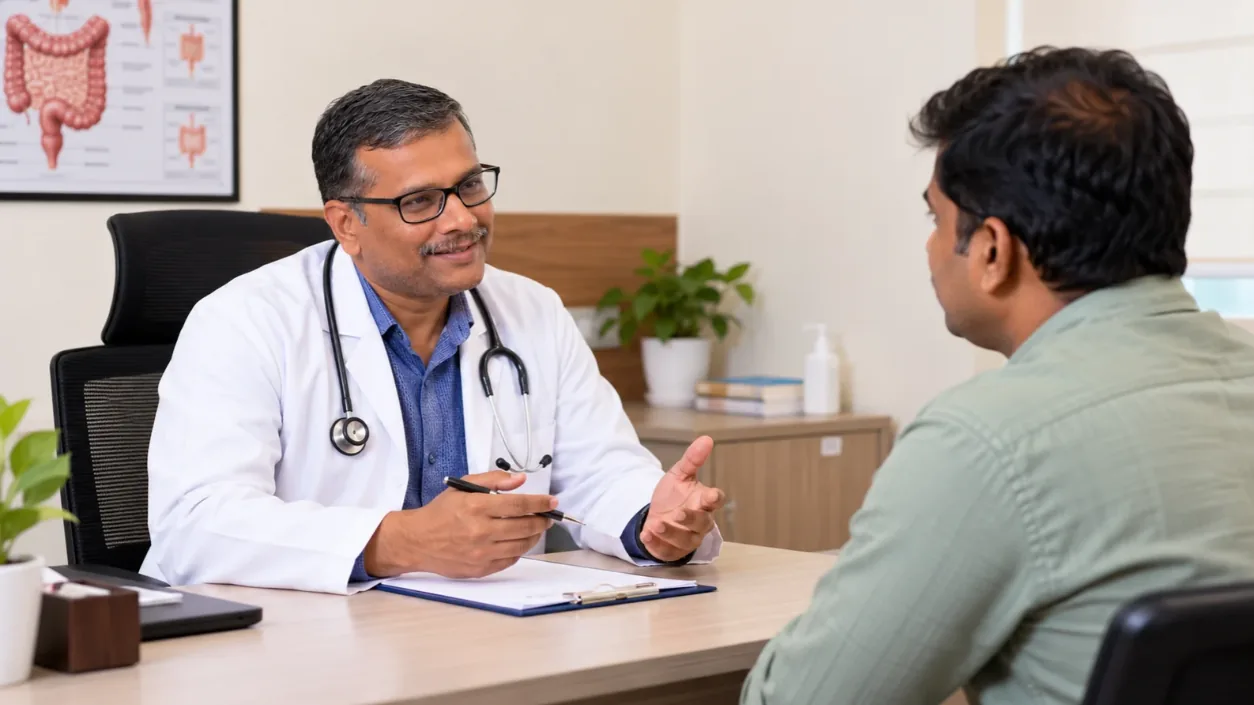Dr. Kishor Kumar K Hullatti in consultation with a patient
